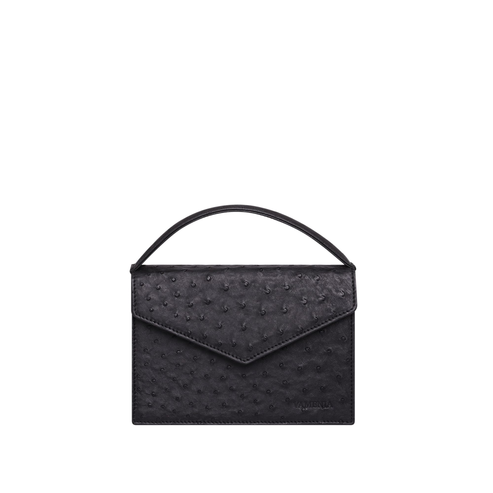 Kleine Henkeltasche aus Straußenleder in schwarz